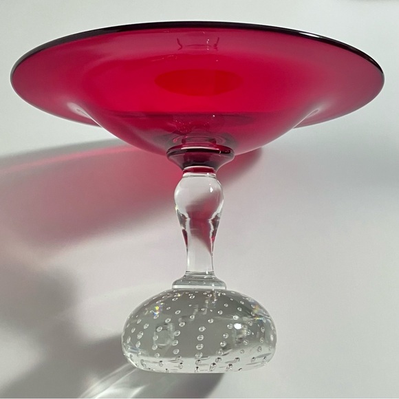 PAIRPOINT RUBY RED COMPOTE / Rare Clear Stem / Controlled Bubble Ball Base / MCM - Picture 4 of 11